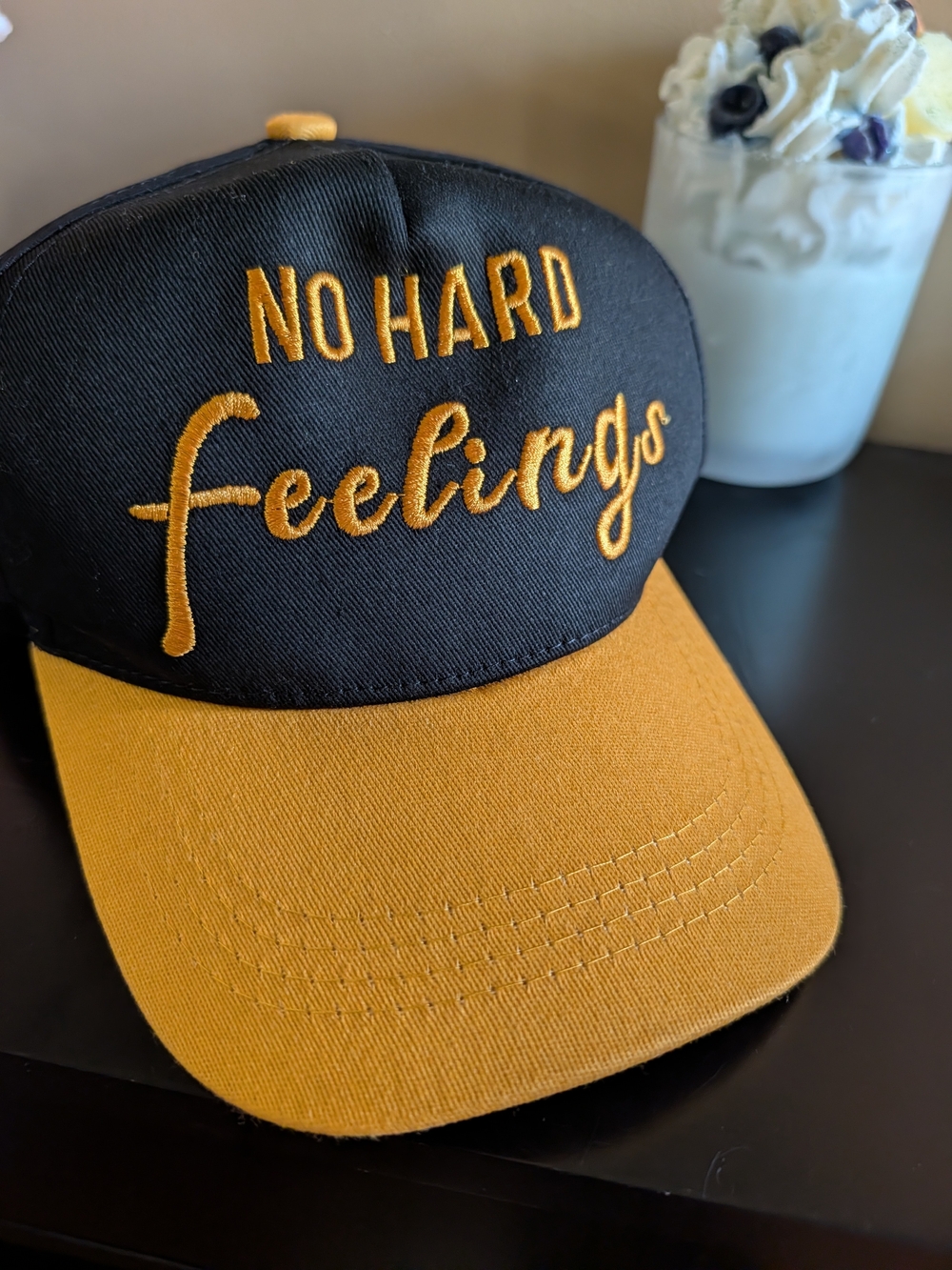 Kids 'No Hard Feelings' Two-Tone Baseball Cap - Black & Mustard